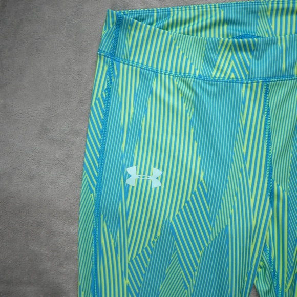 Under Armour Leggings Big Girls Youth LG Neon Yellow Blue HeatGear UPF 30 Yoga - Picture 4 of 10